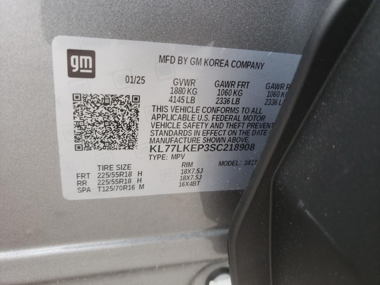 2025 Chevrolet Trax Activ VIN: KL77LKEP3SC218908 Lot: 82221685