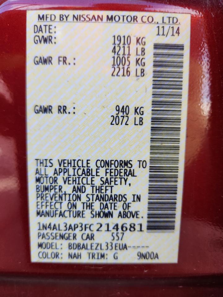 2015 Nissan Altima 2.5 VIN: 1N4AL3AP3FC214681 Lot: 85300855