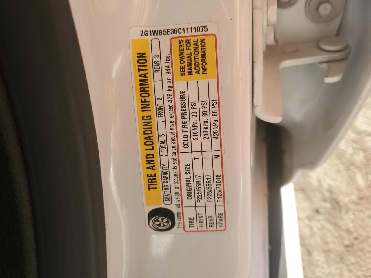 2012 Chevrolet Impala Lt VIN: 2G1WB5E36C1111075 Lot: 86228425