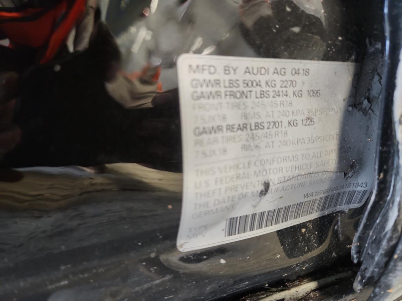 2018 Audi A4 Allroad Premium Plus VIN: WA18NAF46JA181843 Lot: 85423515