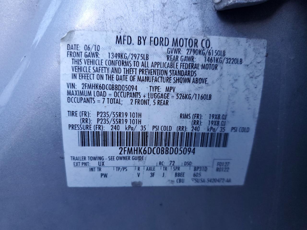 2011 Ford Flex Limited VIN: 2FMHK6DC0BBD05094 Lot: 90674735