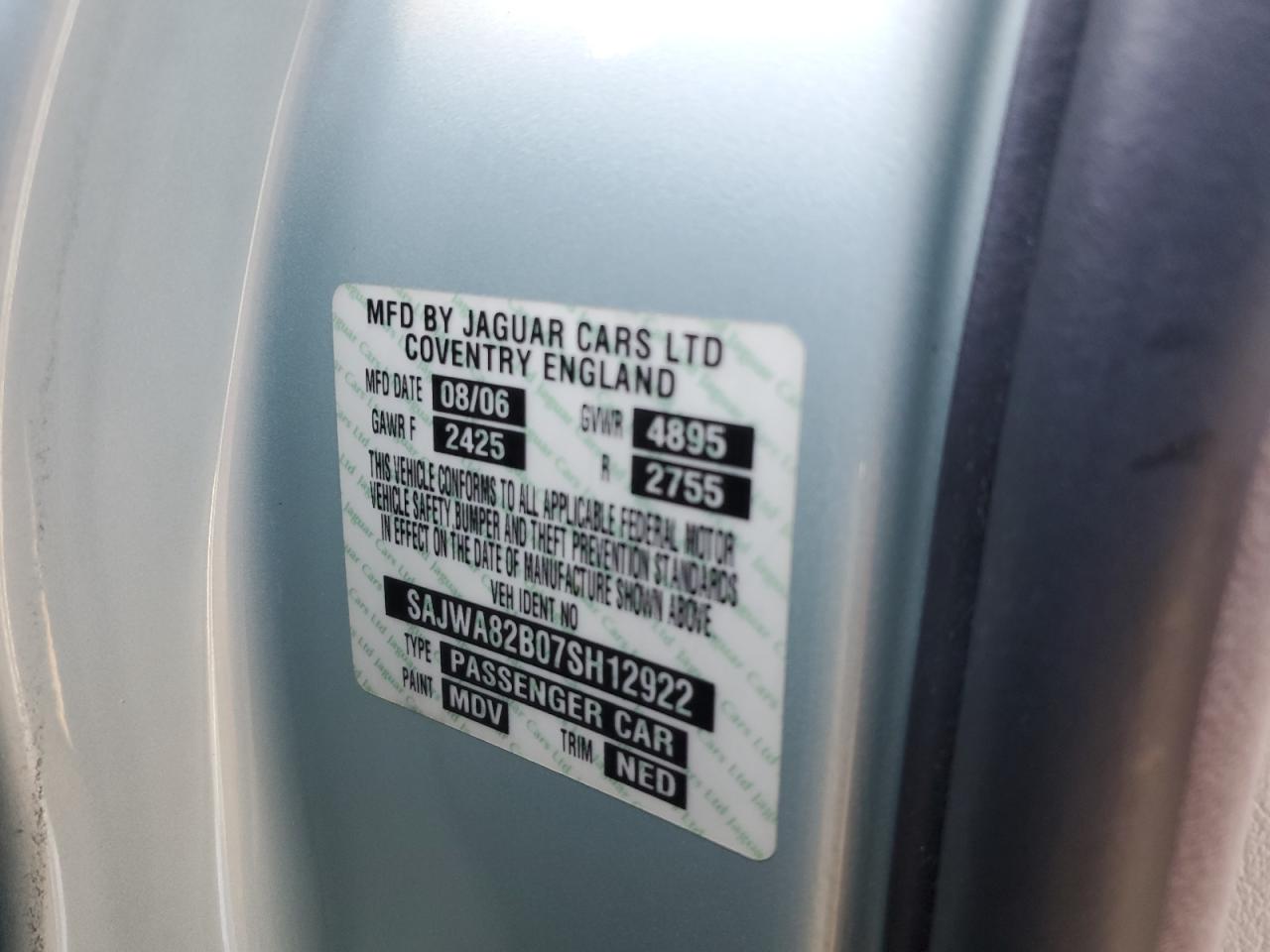 2007 Jaguar Vandenplas VIN: SAJWA82B07SH12922 Lot: 86596855