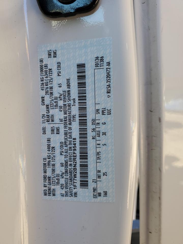 2024 Ford F250 Super Duty VIN: 1FT7W2BN2REF95418 Lot: 86819715