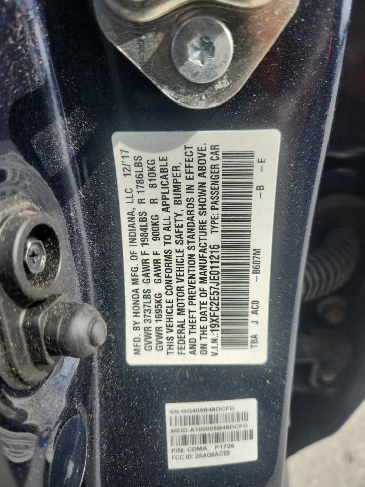 2018 Honda Civic Lx VIN: 19XFC2E57JE011216 Lot: 86103875