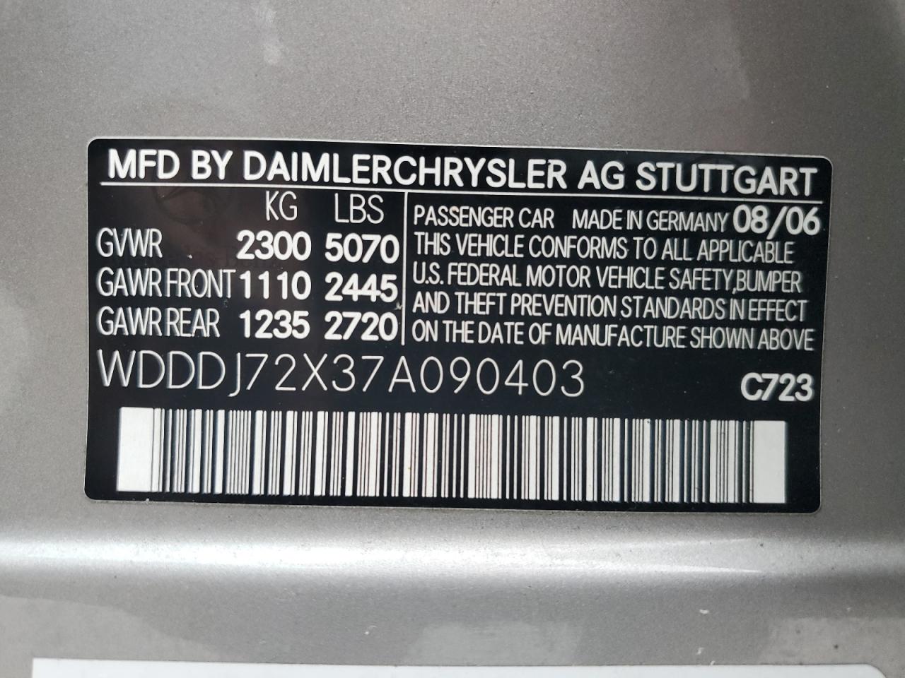 2007 Mercedes-Benz Cls 550 VIN: WDDDJ72X37A090403 Lot: 82785455