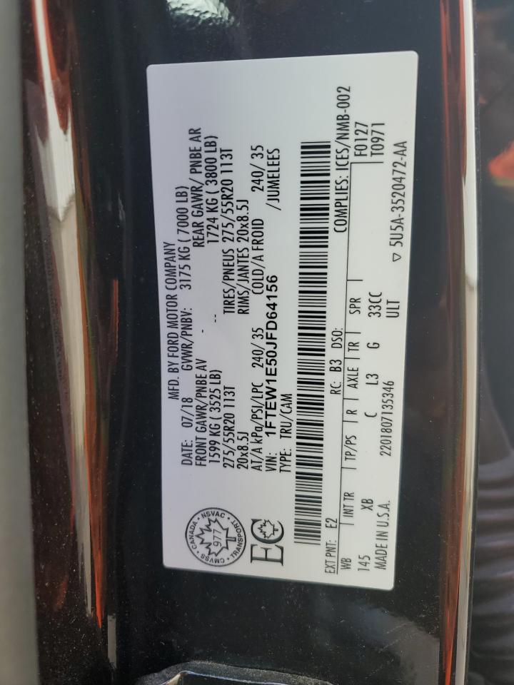 2018 Ford F150 Supercrew VIN: 1FTEW1E50JFD64156 Lot: 84713025