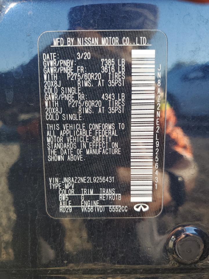 2020 Infiniti Qx80 Luxe VIN: JN8AZ2NE2L9256431 Lot: 85121055