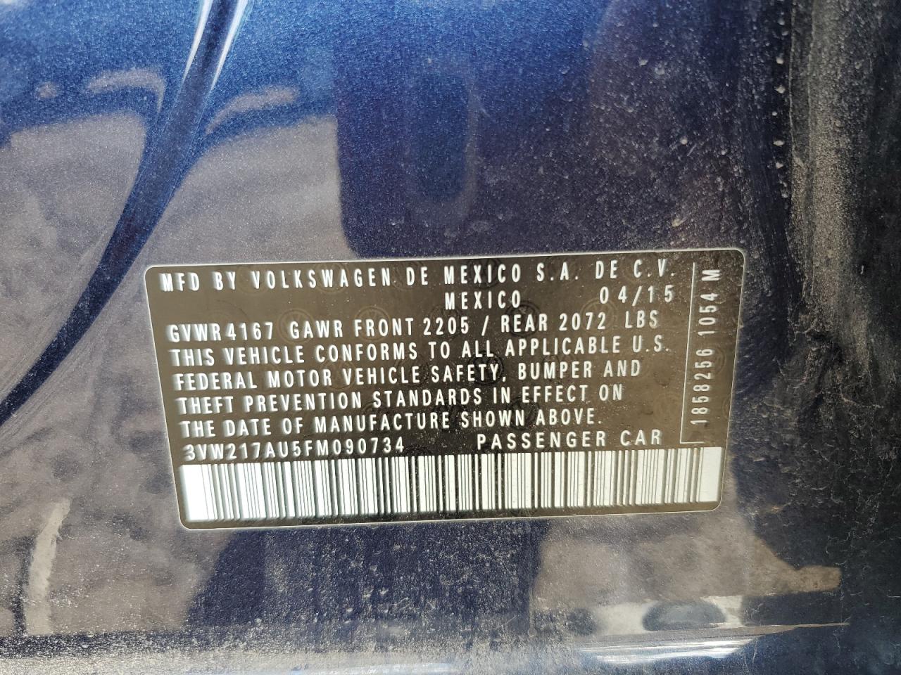 2015 Volkswagen Golf VIN: 3VW217AU5FM090734 Lot: 82618925