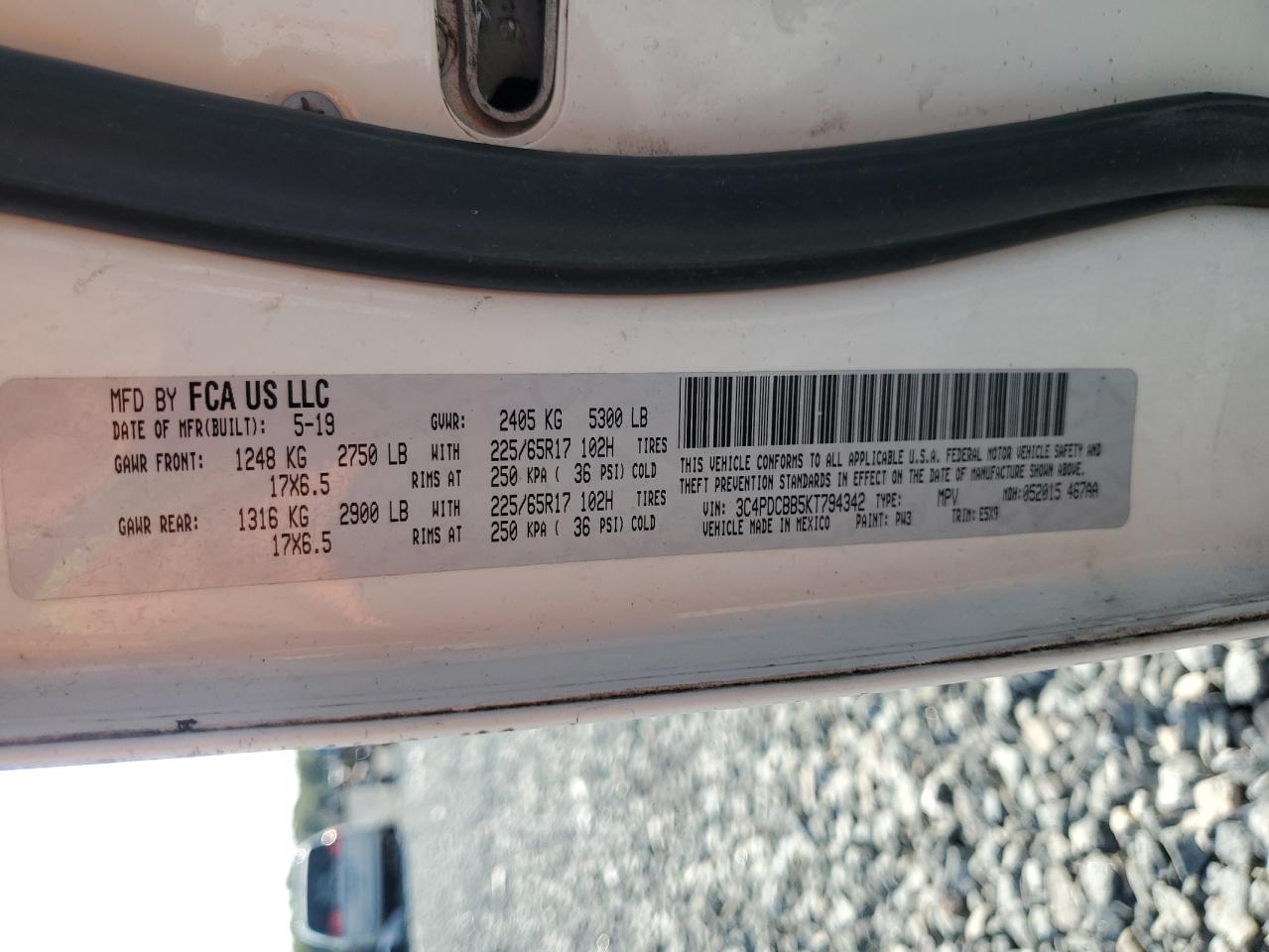 2019 Dodge Journey Se VIN: 3C4PDCBB5KT794342 Lot: 85486415