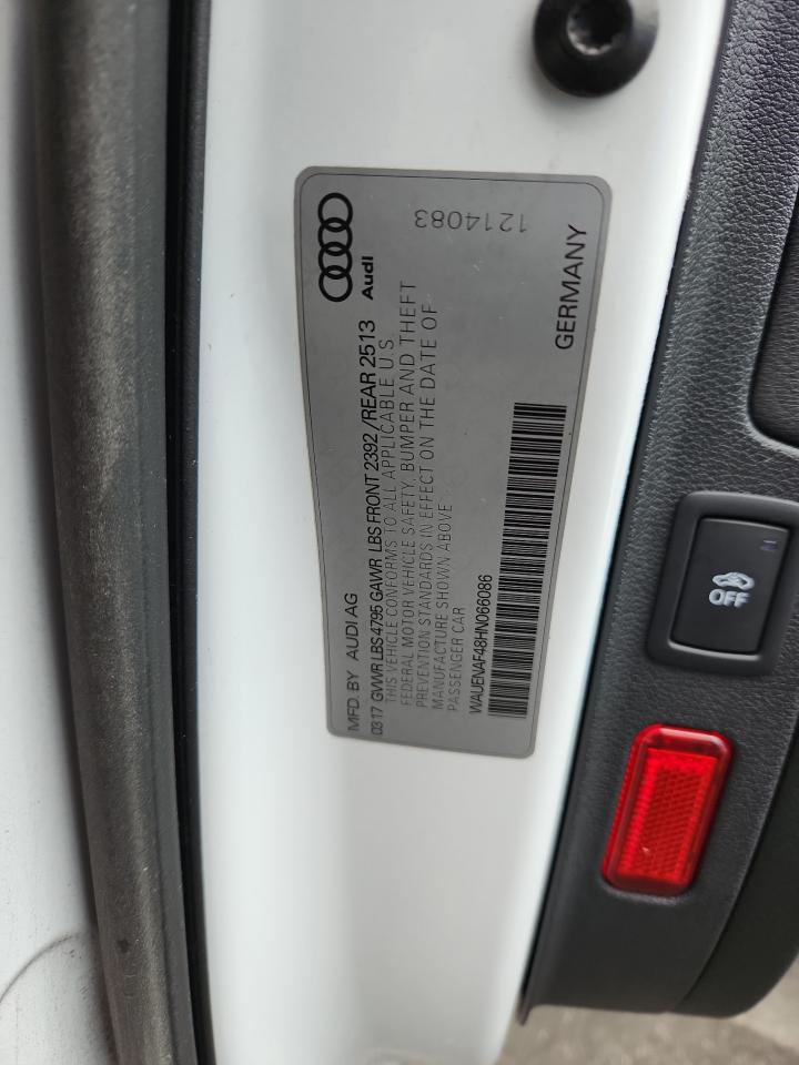 2017 Audi A4 Premium Plus VIN: WAUENAF48HN066086 Lot: 90842075