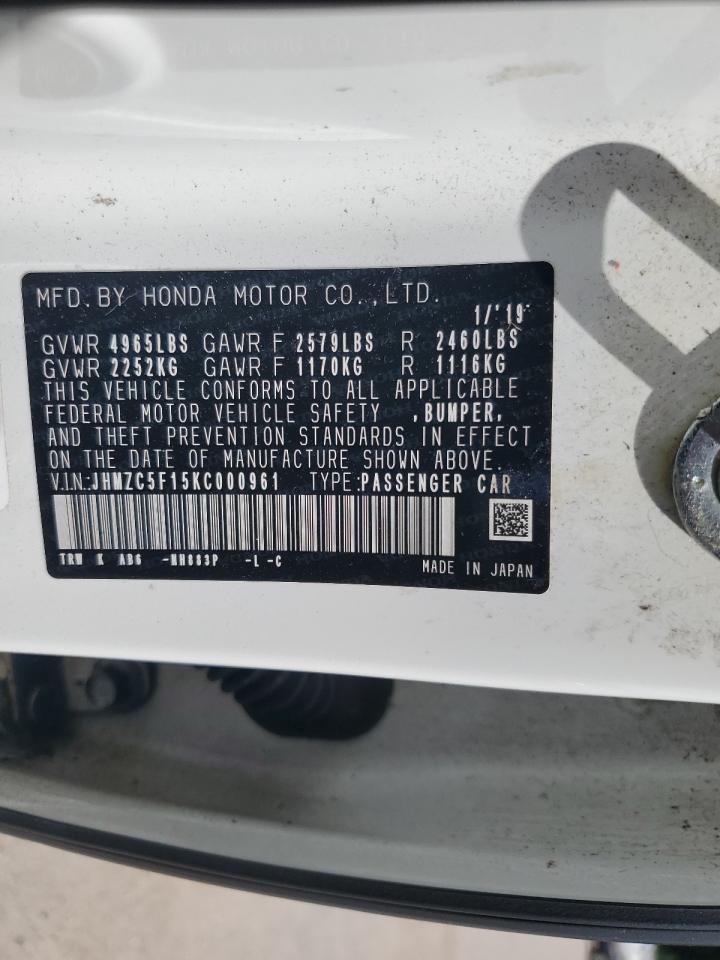 2019 Honda Clarity VIN: JHMZC5F15KC000961 Lot: 85526565