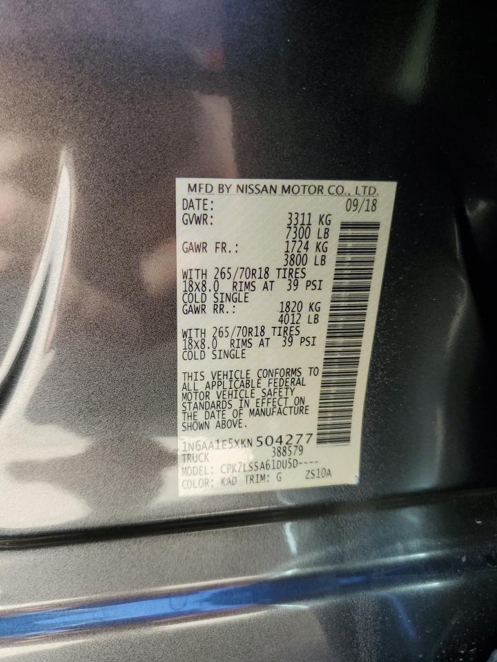 2019 Nissan Titan Sv VIN: 1N6AA1E5XKN504277 Lot: 85272395