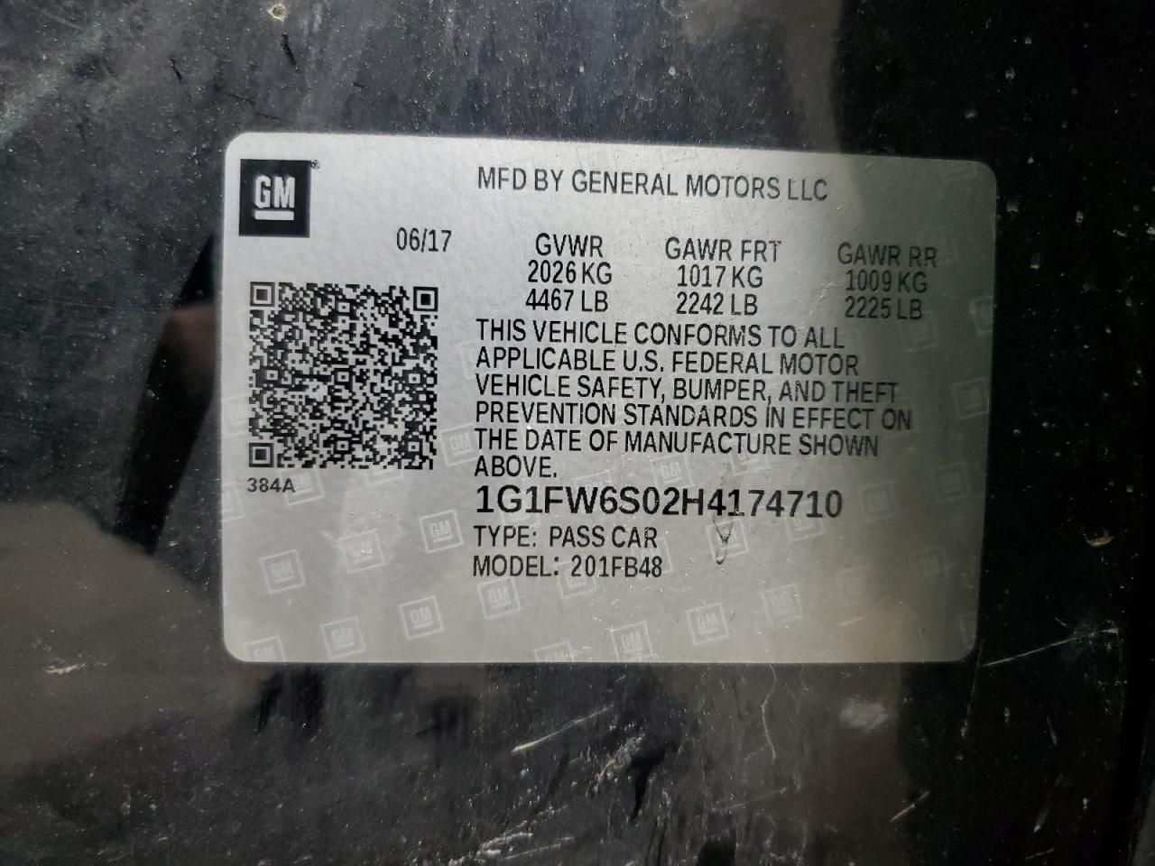 2017 Chevrolet Bolt Ev Lt VIN: 1G1FW6S02H4174710 Lot: 86107625