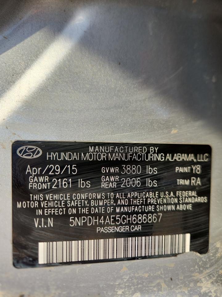 2016 Hyundai Elantra Se VIN: 5NPDH4AE5GH686867 Lot: 85759075