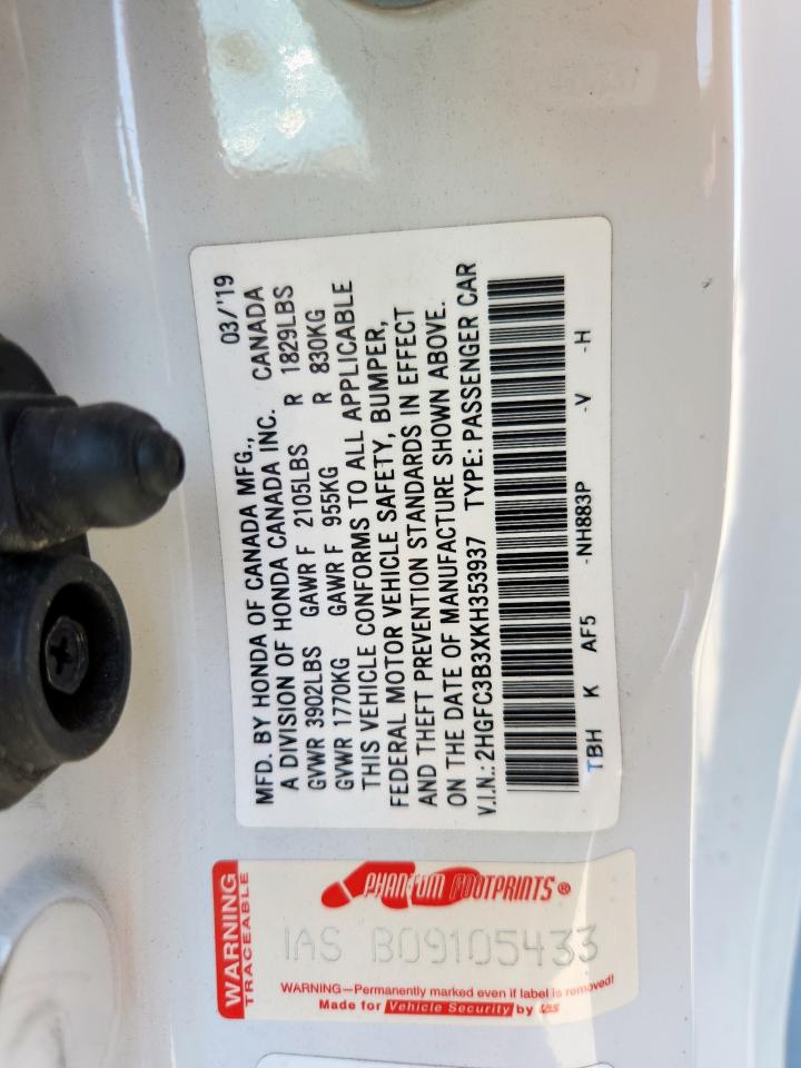2019 Honda Civic Ex VIN: 2HGFC3B3XKH353937 Lot: 82431885