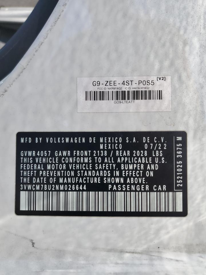 2022 Volkswagen Jetta S VIN: 3VWCM7BU2NM026644 Lot: 85365265