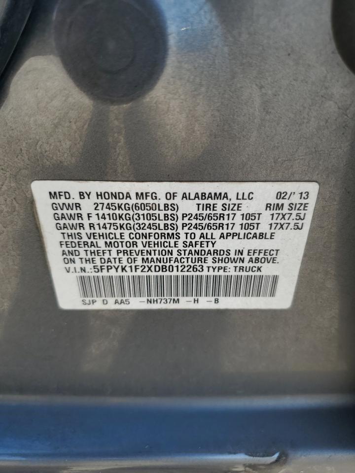 2013 Honda Ridgeline Rt VIN: 5FPYK1F2XDB012263 Lot: 84774405