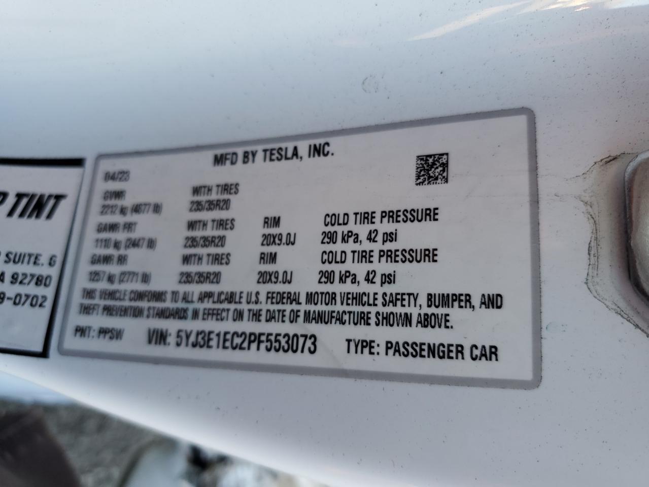 2023 Tesla Model 3 VIN: 5YJ3E1EC2PF553073 Lot: 90477265