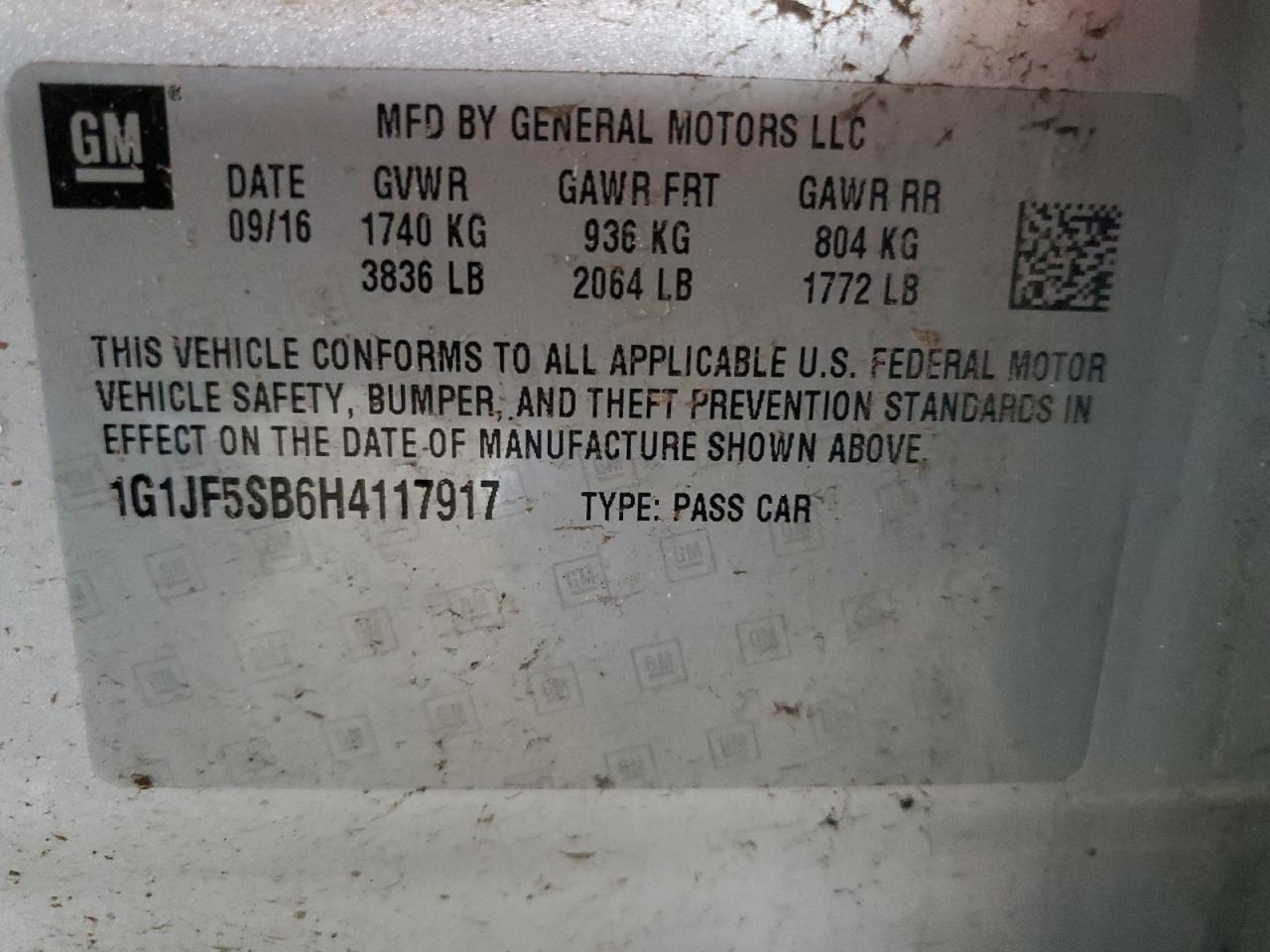 2017 Chevrolet Sonic Premier VIN: 1G1JF5SB6H4117917 Lot: 85566275