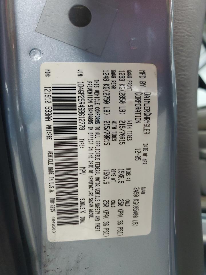 2006 Dodge Caravan Se VIN: 1D4GP25R46B612778 Lot: 82405505