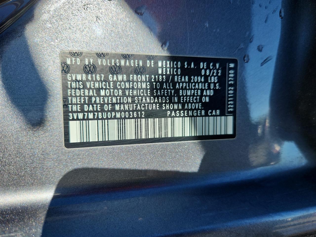 2023 Volkswagen Jetta Se VIN: 3VW7M7BU0PM003612 Lot: 84777905