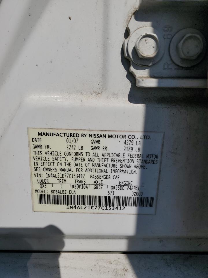 2007 Nissan Altima 2.5 VIN: 1N4AL21E77C153412 Lot: 86308925