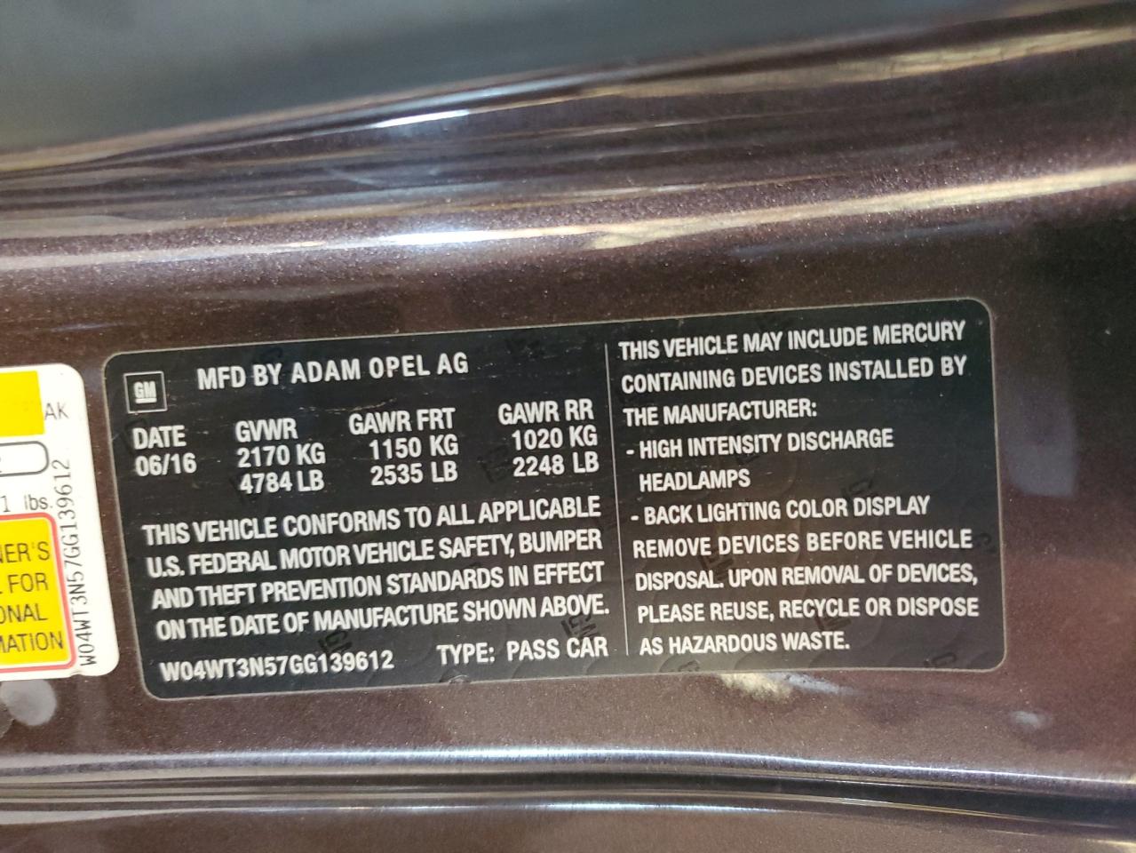 2016 Buick Cascada Premium VIN: W04WT3N57GG139612 Lot: 90324125