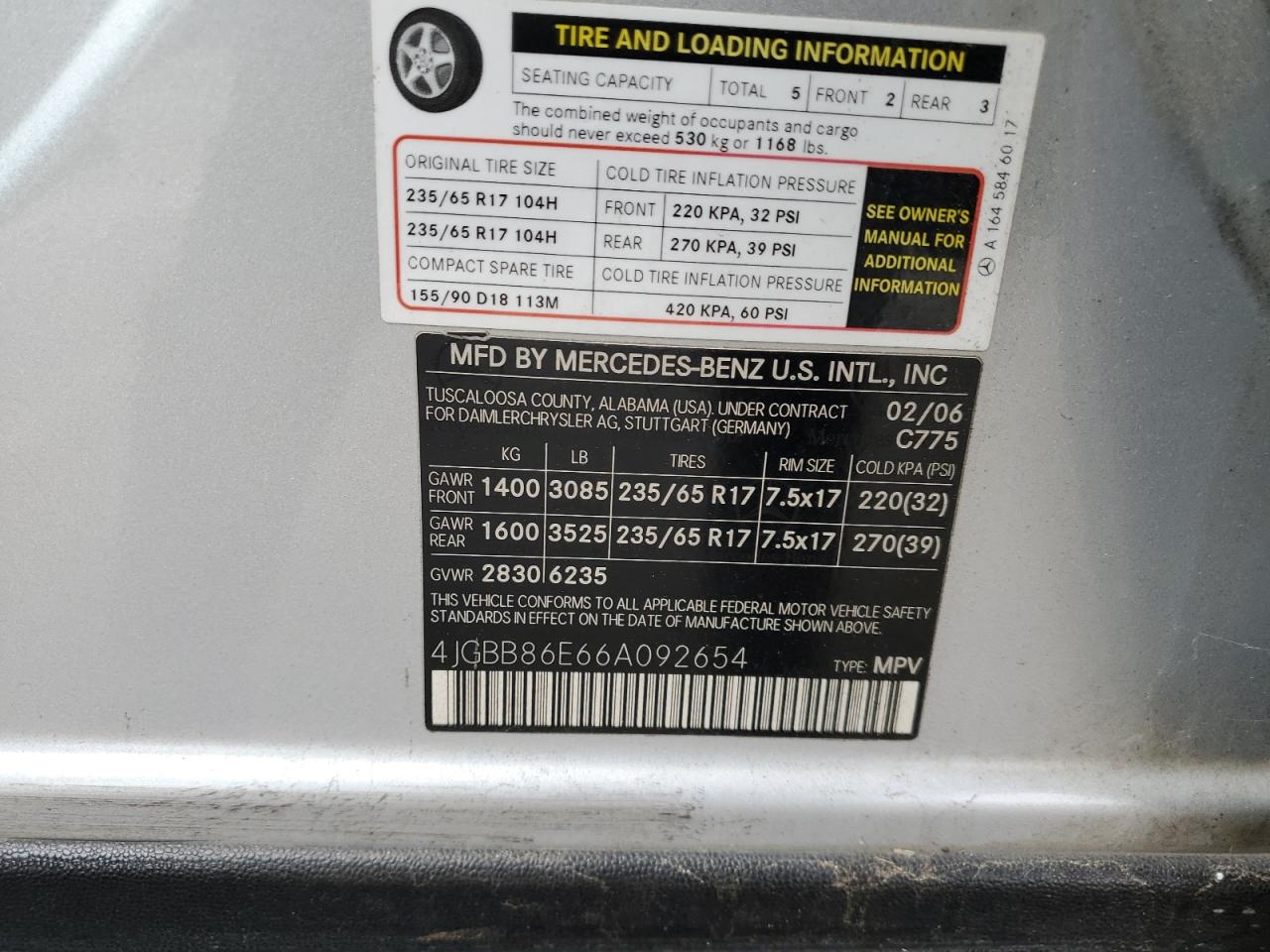 2006 Mercedes-Benz Ml 350 VIN: 4JGBB86E66A092654 Lot: 85914335