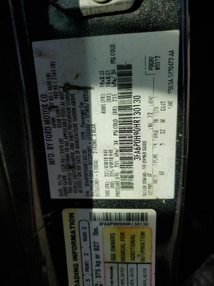 2017 Ford Fusion Se VIN: 3FA6P0H90HR130130 Lot: 84420765