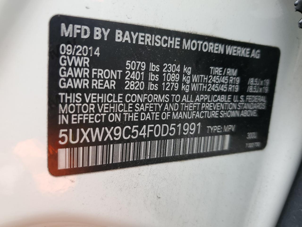 2015 BMW X3 xDrive28I VIN: 5UXWX9C54F0D51991 Lot: 85892685