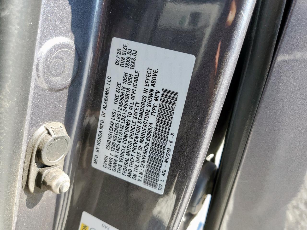 2020 Honda Pilot Ex VIN: 5FNYF6H30LB056674 Lot: 82396365