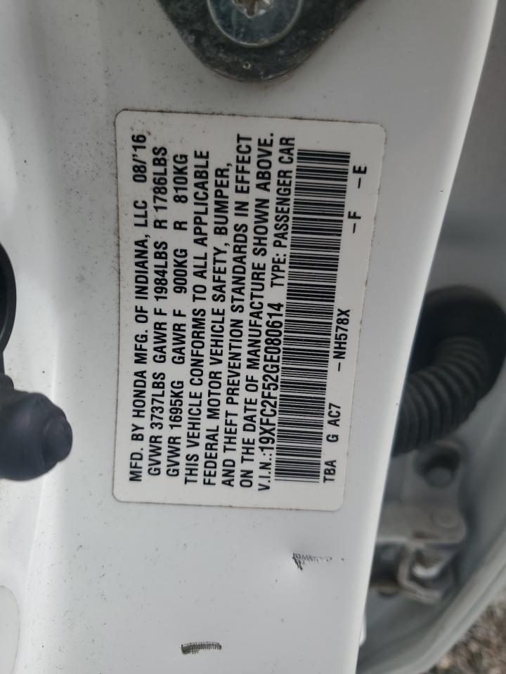 2016 Honda Civic Lx VIN: 19XFC2F52GE080614 Lot: 82416255