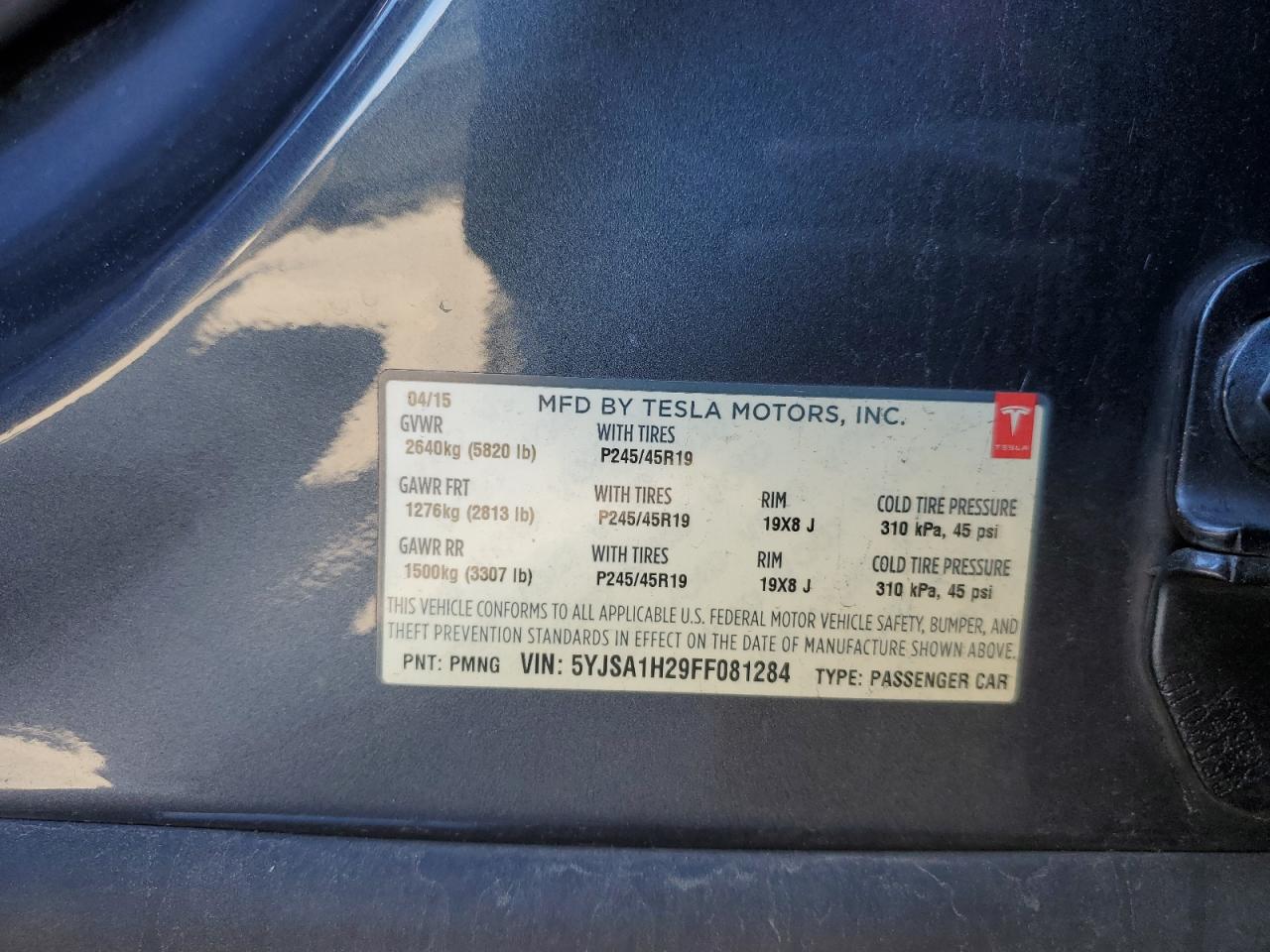 2015 Tesla Model S 85D VIN: 5YJSA1H29FF081284 Lot: 89529445