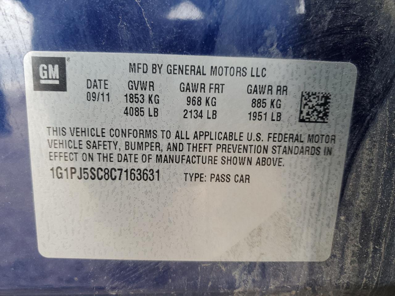 2012 Chevrolet Cruze Eco VIN: 1G1PJ5SC8C7163631 Lot: 82454565