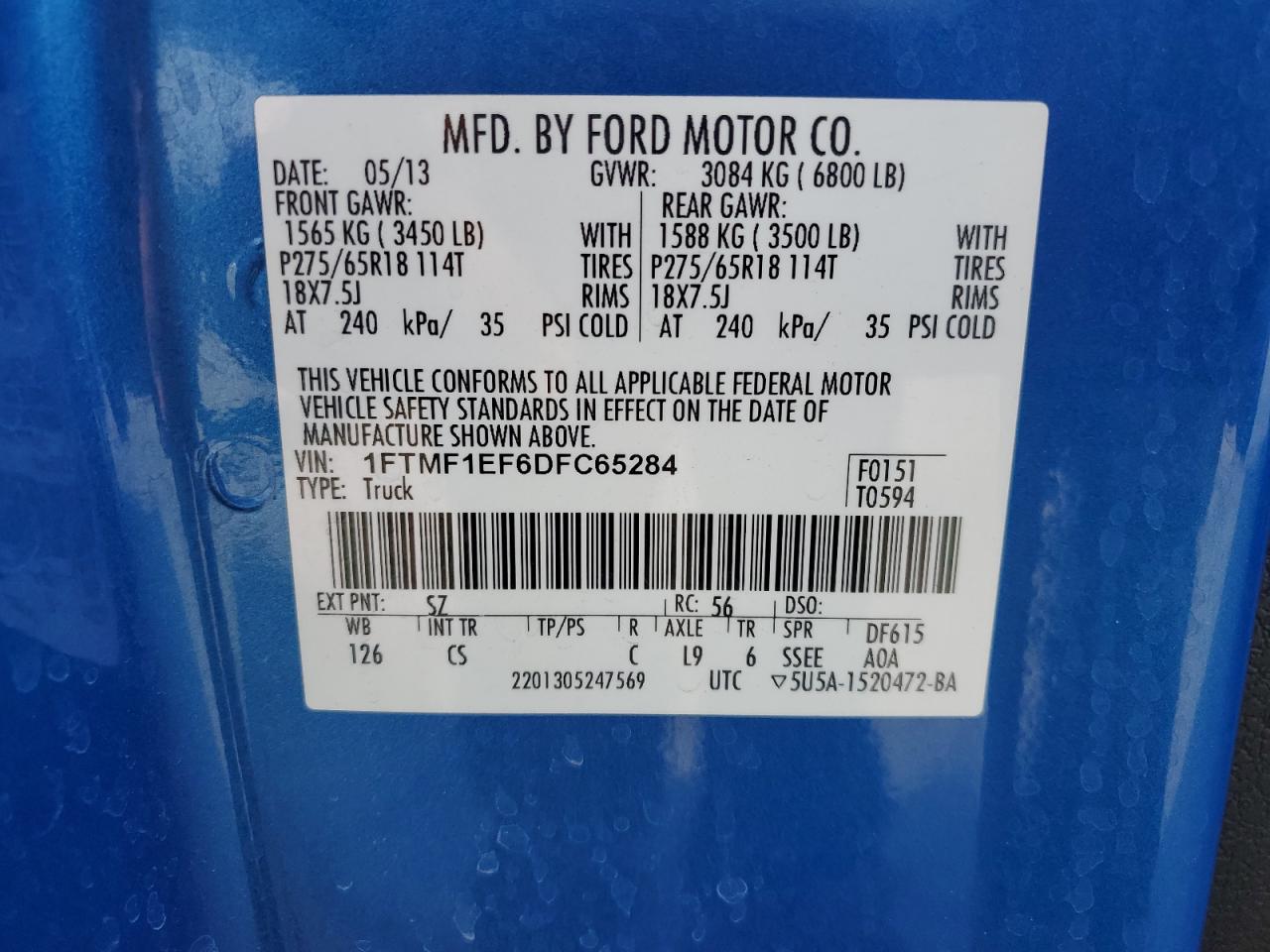 2013 Ford F150 VIN: 1FTMF1EF6DFC65284 Lot: 82649785