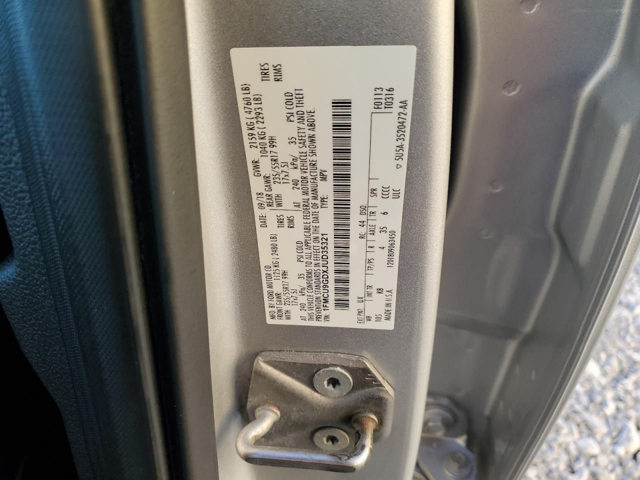 2018 Ford Escape Se VIN: 1FMCU9GDXJUD35321 Lot: 86082265