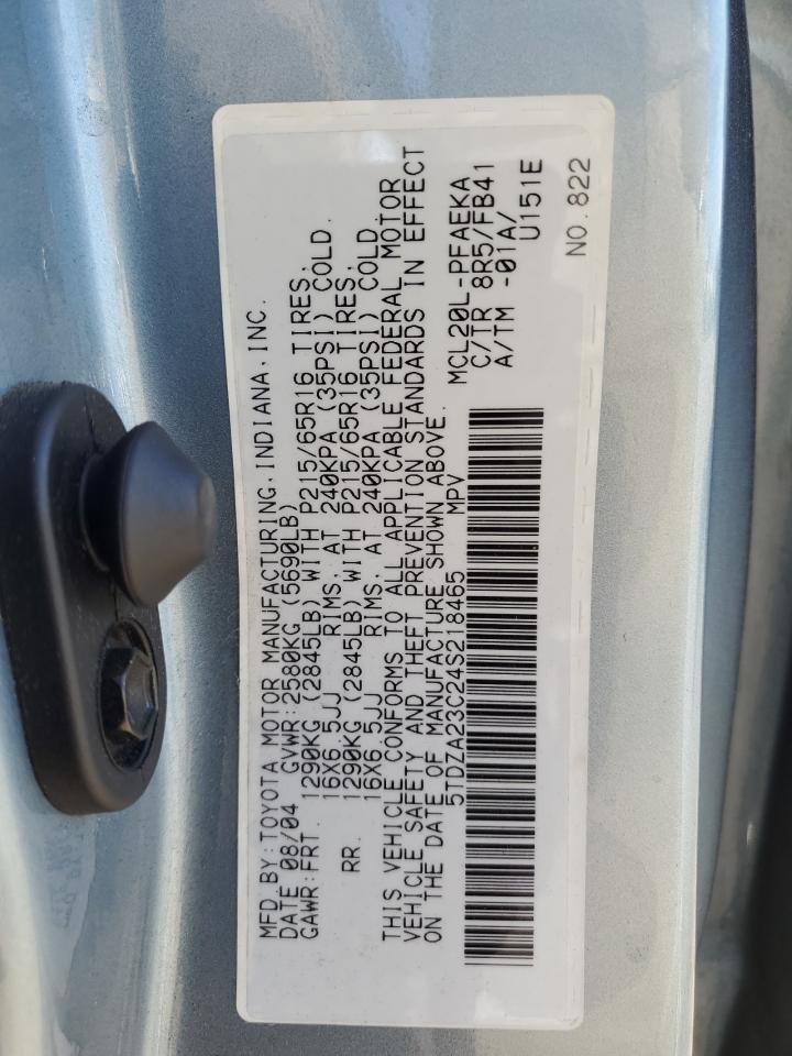 2004 Toyota Sienna Ce VIN: 5TDZA23C24S218465 Lot: 82335595