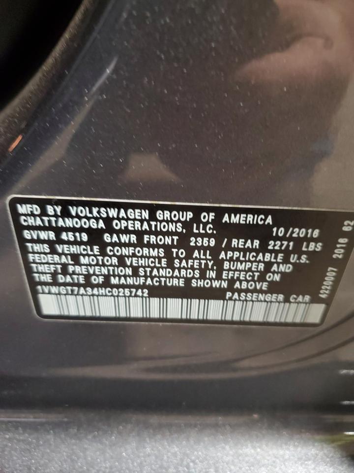2017 Volkswagen Passat Se VIN: 1VWGT7A34HC025742 Lot: 82310845