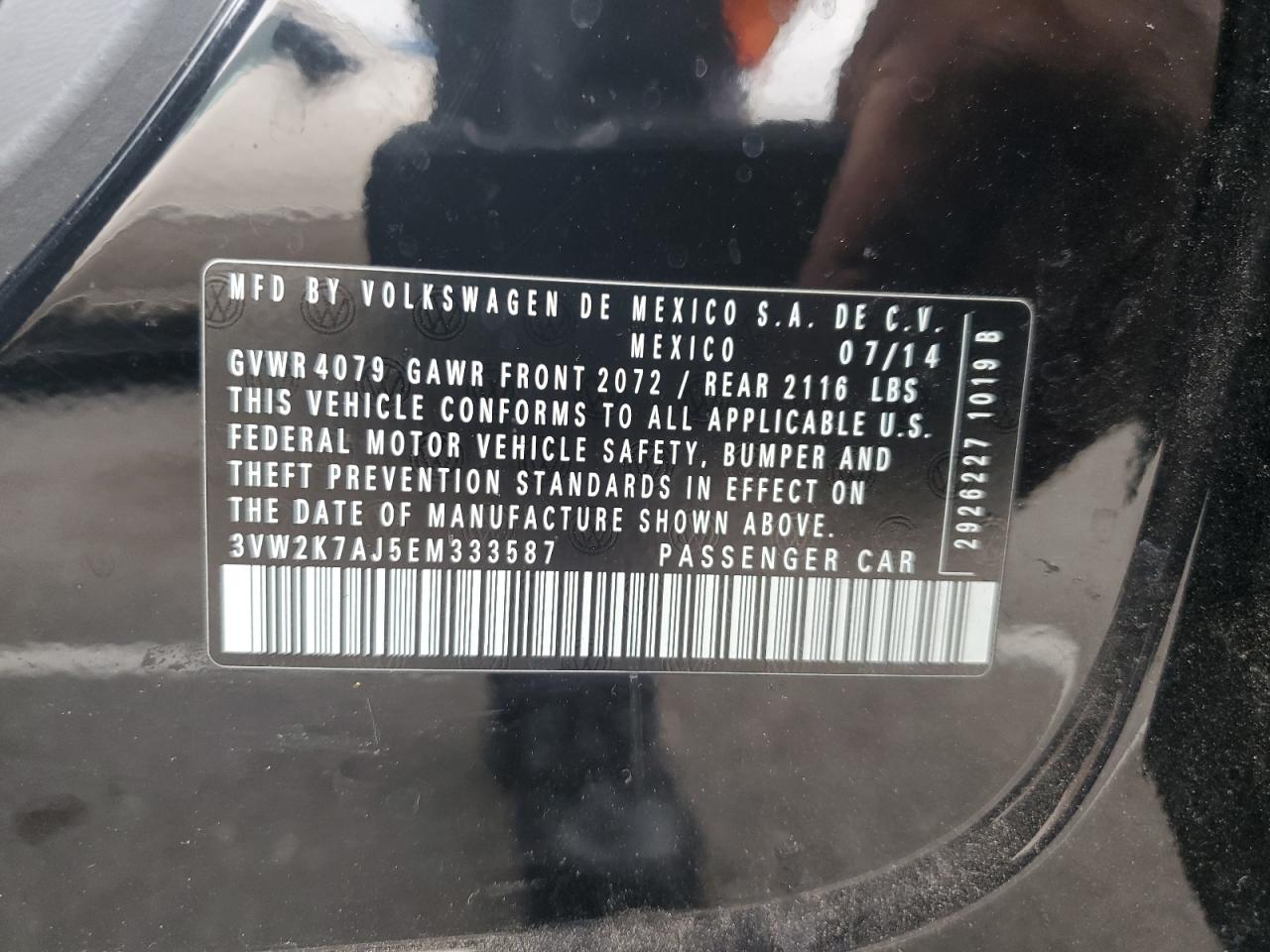 2014 Volkswagen Jetta Base VIN: 3VW2K7AJ5EM333587 Lot: 84480545