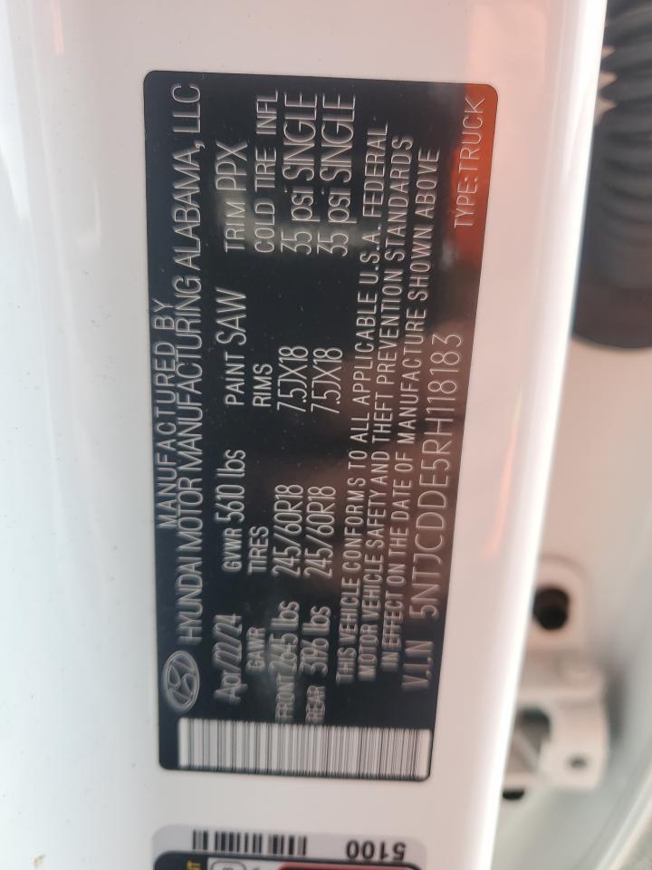 2024 Hyundai Santa Cruz Sel VIN: 5NTJCDDE5RH118183 Lot: 85189465