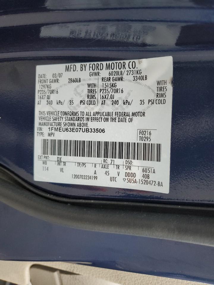 2007 Ford Explorer Xlt VIN: 1FMEU63E07UB33506 Lot: 85313935