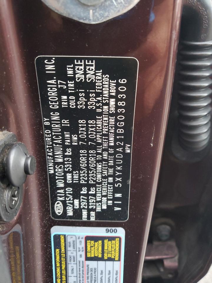 2011 Kia Sorento Ex VIN: 5XYKUDA21BG038306 Lot: 86487935