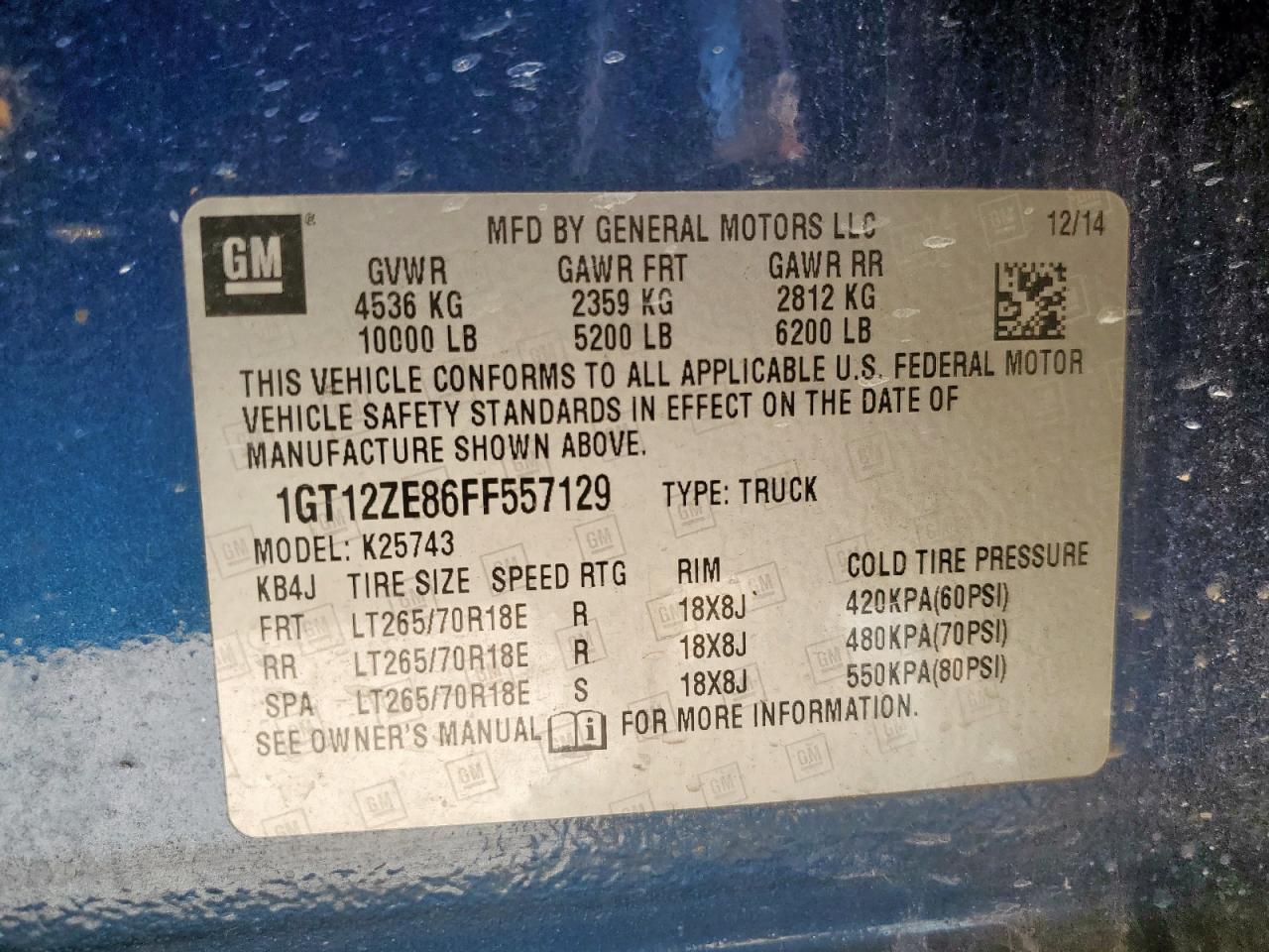2015 GMC Sierra K2500 Slt VIN: 1GT12ZE86FF557129 Lot: 82222715