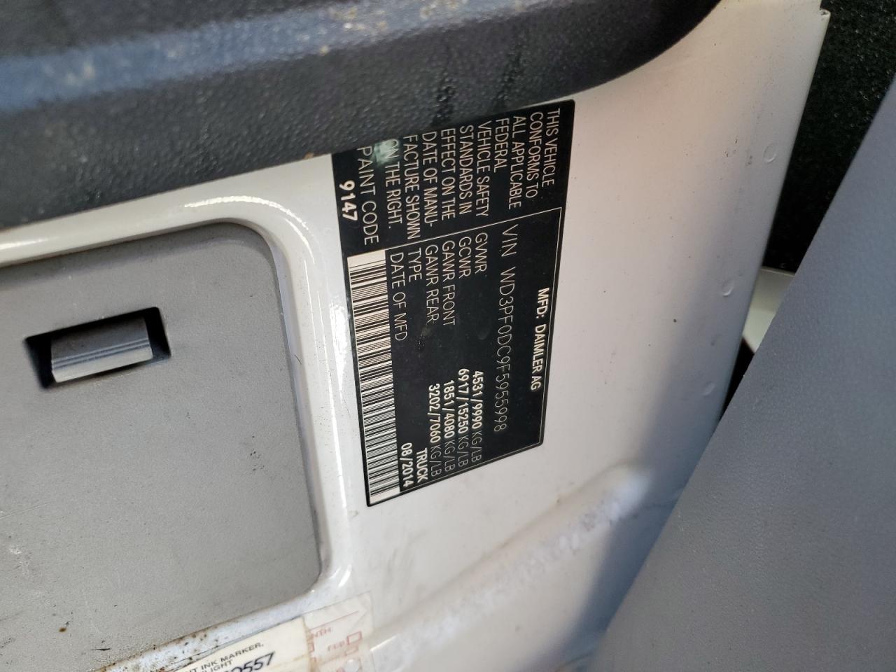 2015 Mercedes-Benz Sprinter 3500 VIN: WD3PF0DC9F5955998 Lot: 85661355