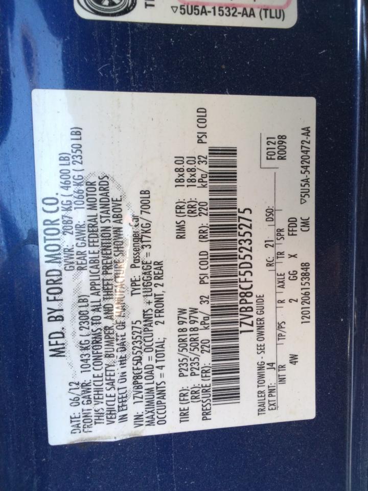 2013 Ford Mustang Gt VIN: 1ZVBP8CF5D5235275 Lot: 86762695