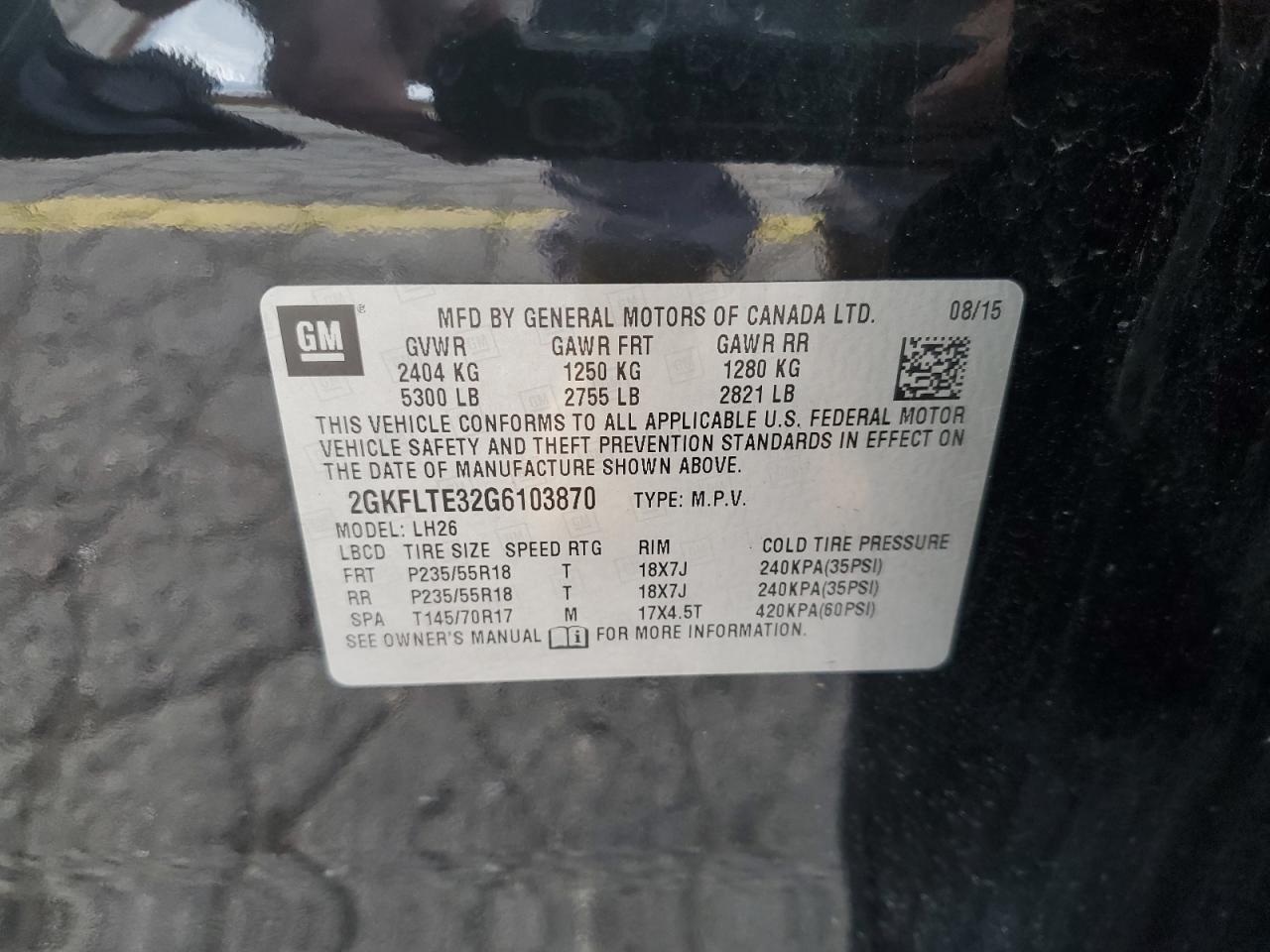 2016 GMC Terrain Sle VIN: 2GKFLTE32G6103870 Lot: 87487695