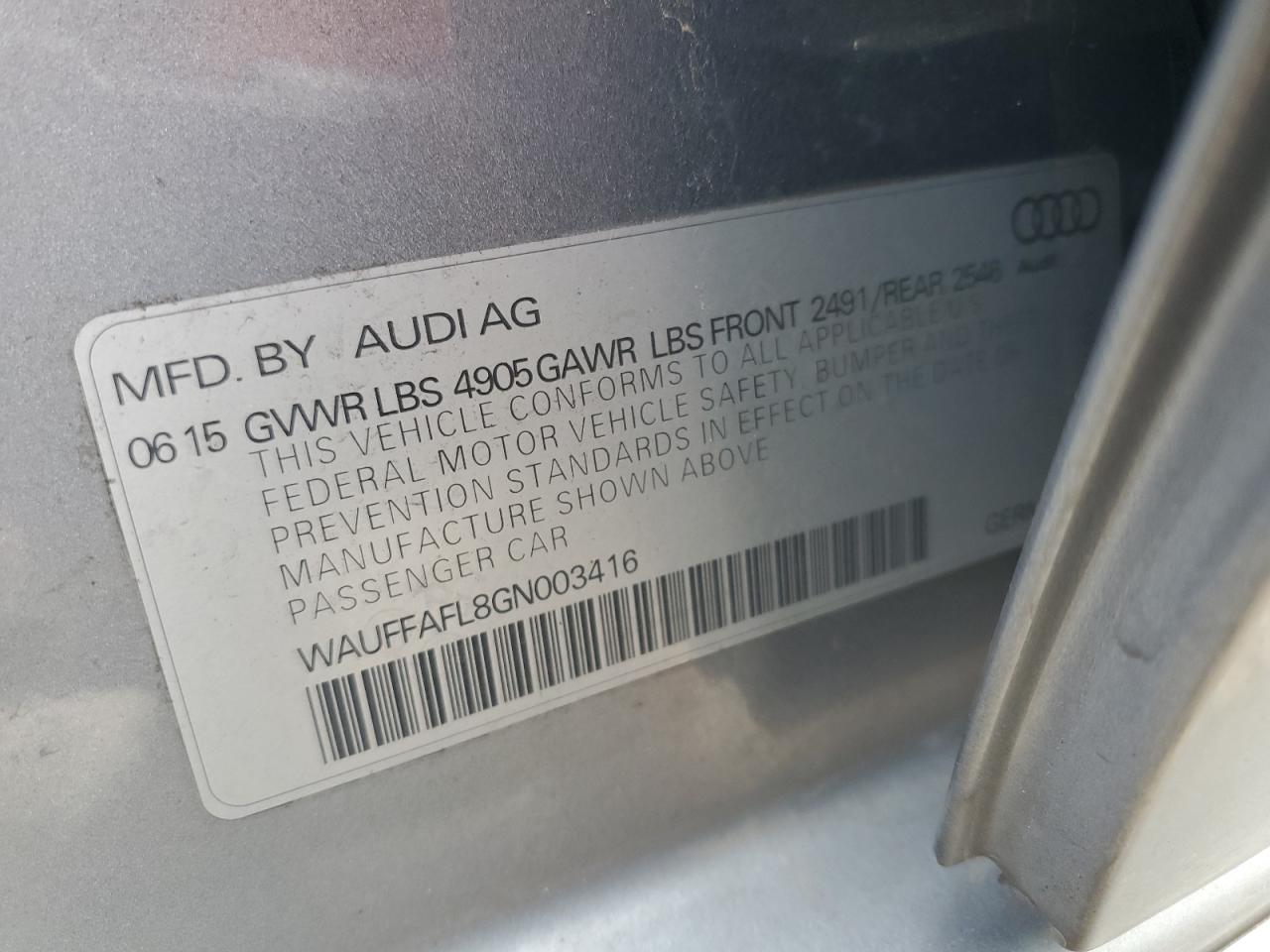 2016 Audi A4 Premium Plus S-Line VIN: WAUFFAFL8GN003416 Lot: 87478595