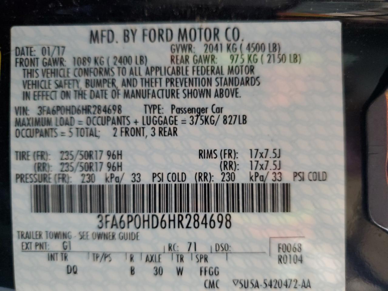 2017 Ford Fusion Se VIN: 3FA6P0HD6HR284698 Lot: 85647145