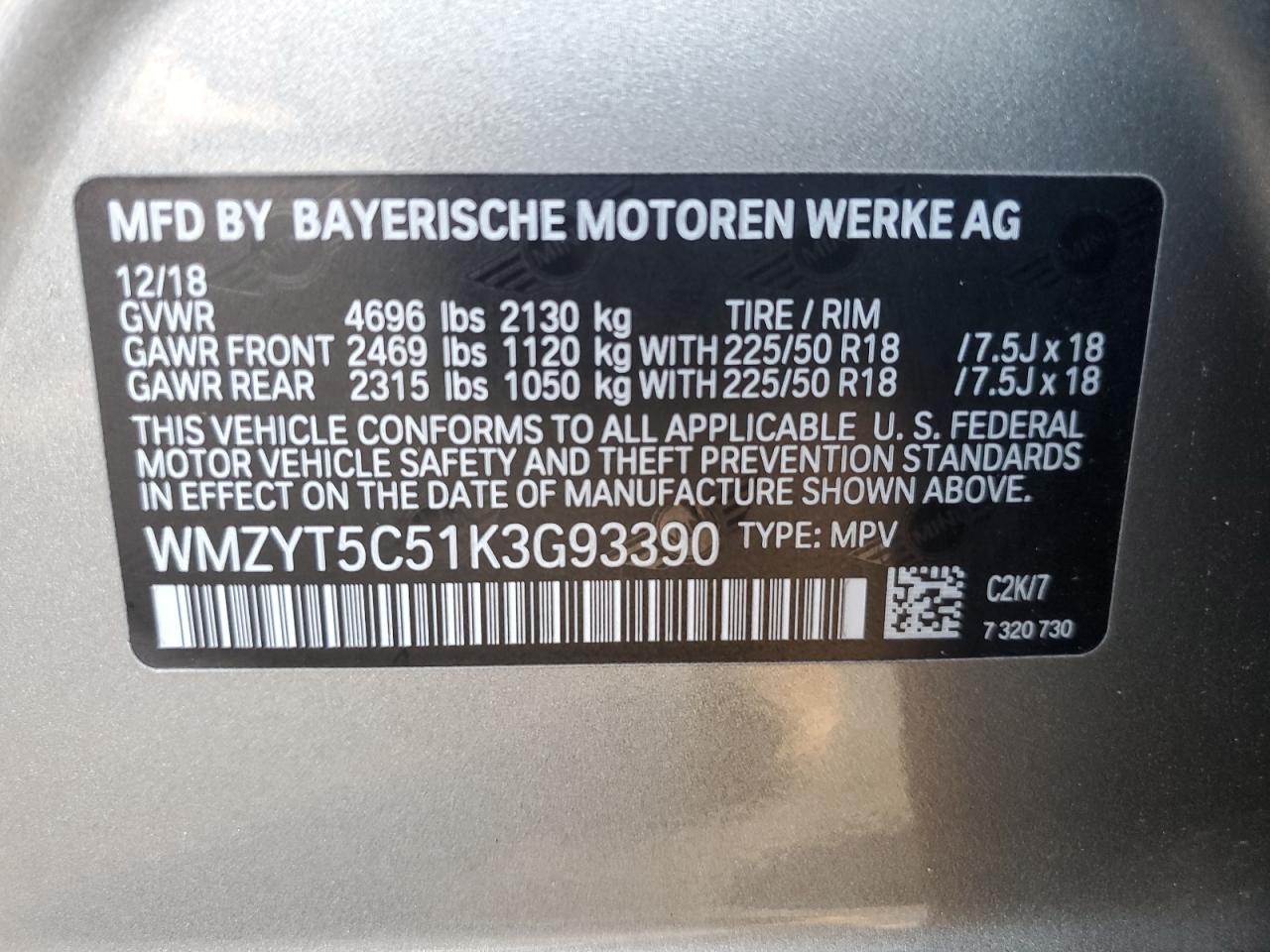 2019 Mini Cooper S Countryman All4 VIN: WMZYT5C51K3G93390 Lot: 82196495