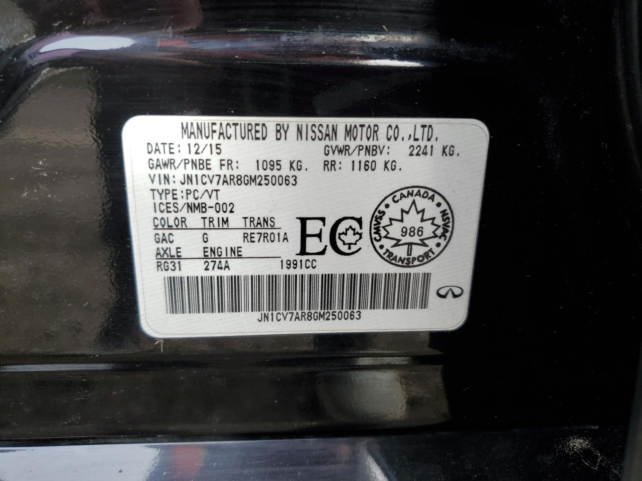 2016 Infiniti Q50 Base VIN: JN1CV7AR8GM250063 Lot: 84188375